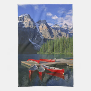 Paño De Cocina Canadá, Alberta, lago Moraine. Cañones rojos esper