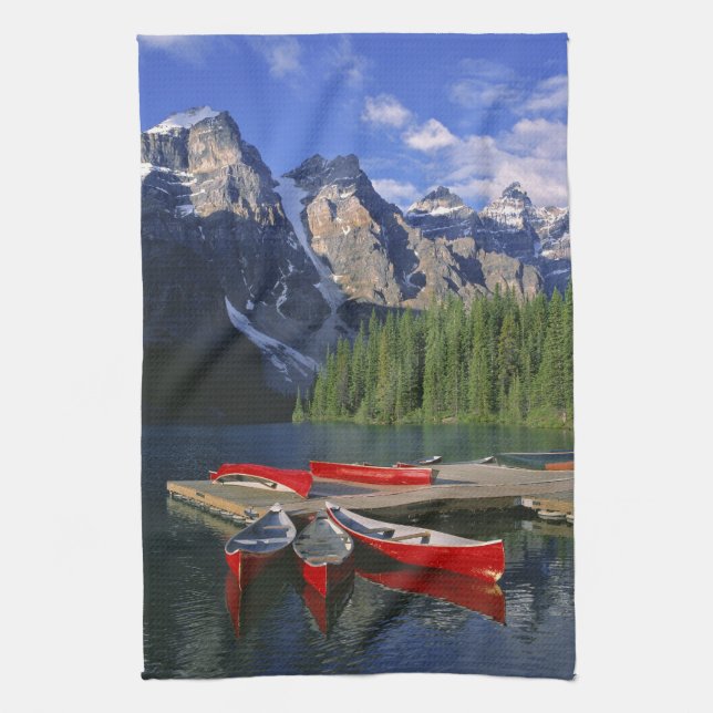 Paño De Cocina Canadá, Alberta, lago Moraine. Cañones rojos esper (Vertical)