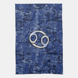 Paño De Cocina Cáncer de plata Rótulo zodiaco marina azul camo di