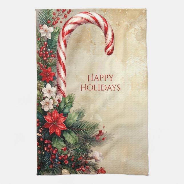 Paño De Cocina Candy Cane Christmas Holiday Kitchen Towel (Vertical)