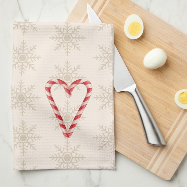 Paño De Cocina Candy Cane Heart Illustration Snowflake Pattern (Doblado Cuarto)