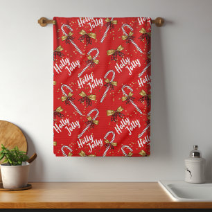 Paño De Cocina Candy Cane Holly Jolly Navidades festivos modernos