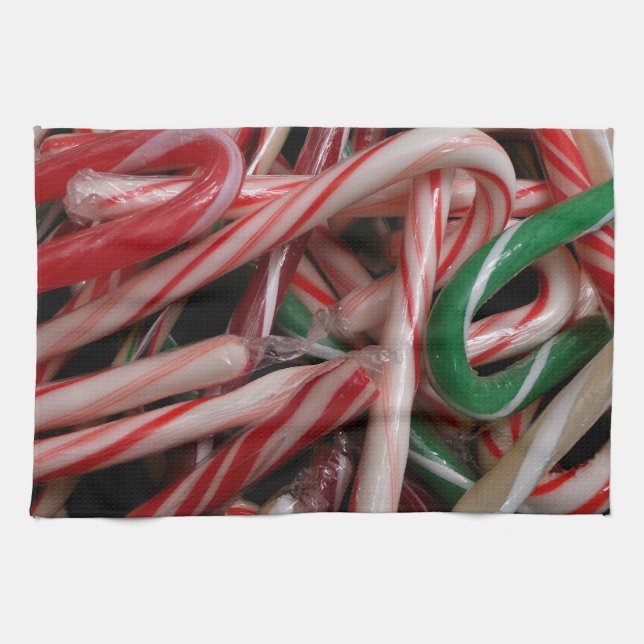 Paño De Cocina Candy Canes Navidades vacaciones Verde Blanco y Ro (Horizontal)