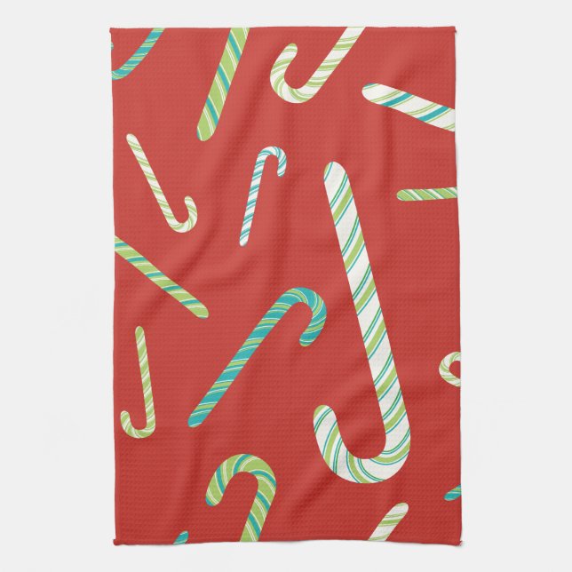 Paño De Cocina Candy Canes sobre fondo rojo (Vertical)