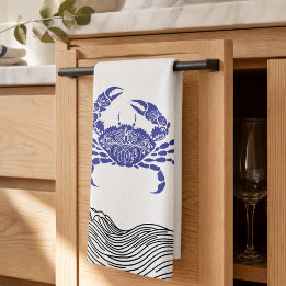 Paño De Cocina Cangrejo Azul Costero – Minimalista Náutico