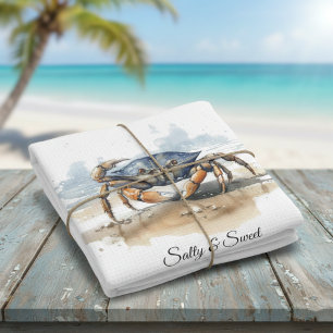 Paño De Cocina Cangrejo de playa en acuarela, personalizado