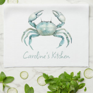 Paño De Cocina Cangrejo Personalizado de Acuarela Costera