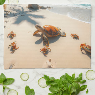 Paño De Cocina Cangrejos de mar en playa tropical – Océano sereno