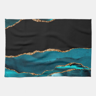 Paño De Cocina Canica Azul Agata Glamurosa Brillante Dorada