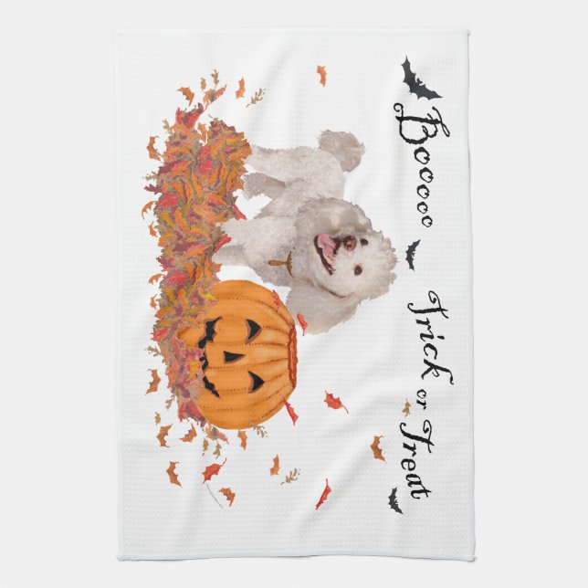 Paño De Cocina Caniche en Halloween (Vertical)