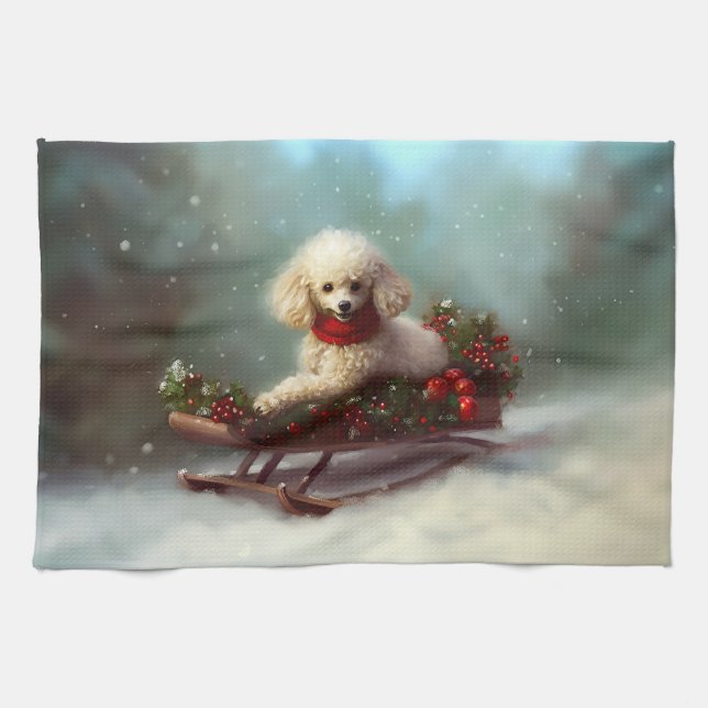Paño De Cocina Caniche Navidad nieve invierno (Horizontal)