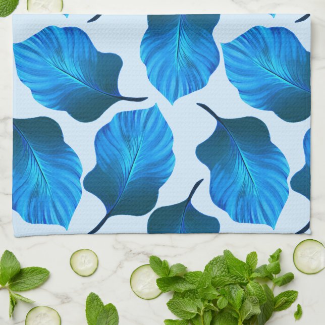 Paño De Cocina Canna Tropicanna Las hojas tropicales en azul (Doblado)
