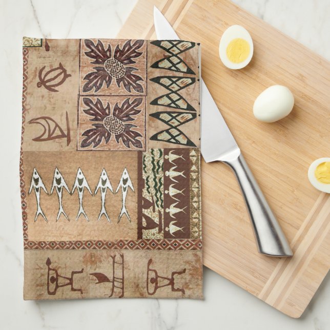 Paño De Cocina Canoa de vela hawaiana y petroglifo Tapa  (Doblado Cuarto)