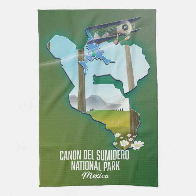 Paño De Cocina Cañón del Sumidero, mapa de México (Vertical)
