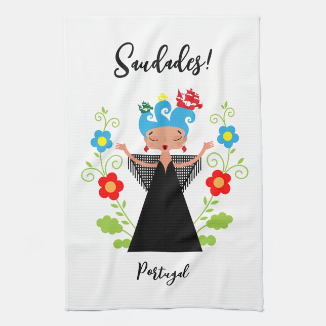 Paño De Cocina Cantante de fado con barcos de caravanas portugues (Vertical)