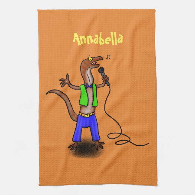 Paño De Cocina Canto gracioso de lagarto con personalizado de mic (Vertical)