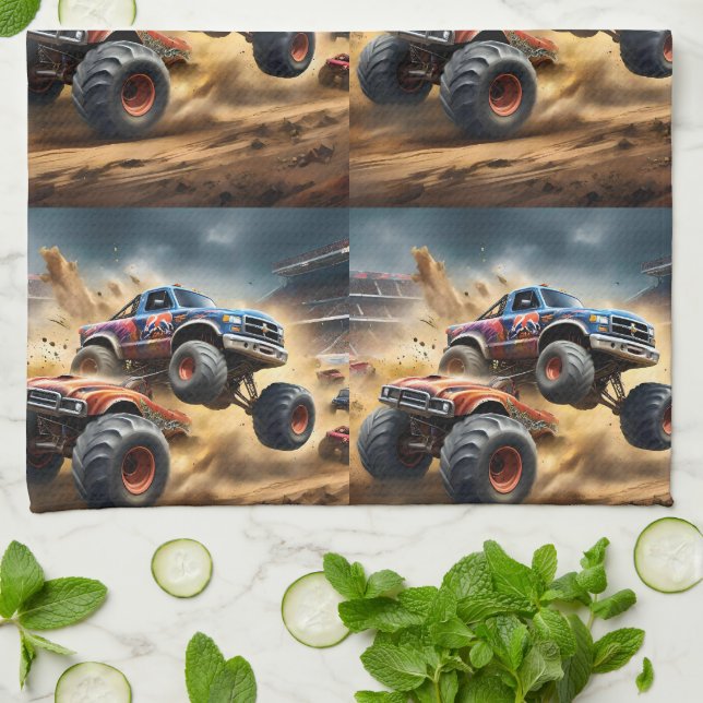 Paño De Cocina Caos en las ruedas: Monster Truck Smash Derby, (Doblado)