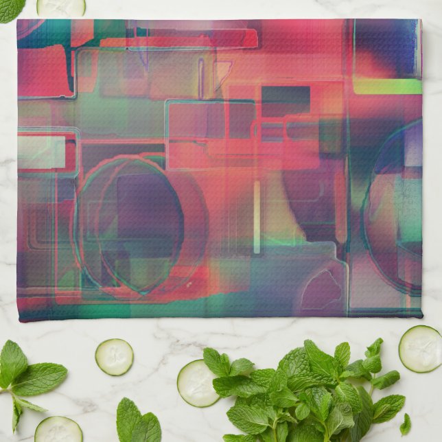 Paño De Cocina capas de imágenes verdes y rojas y un ligero tono  (Doblado)