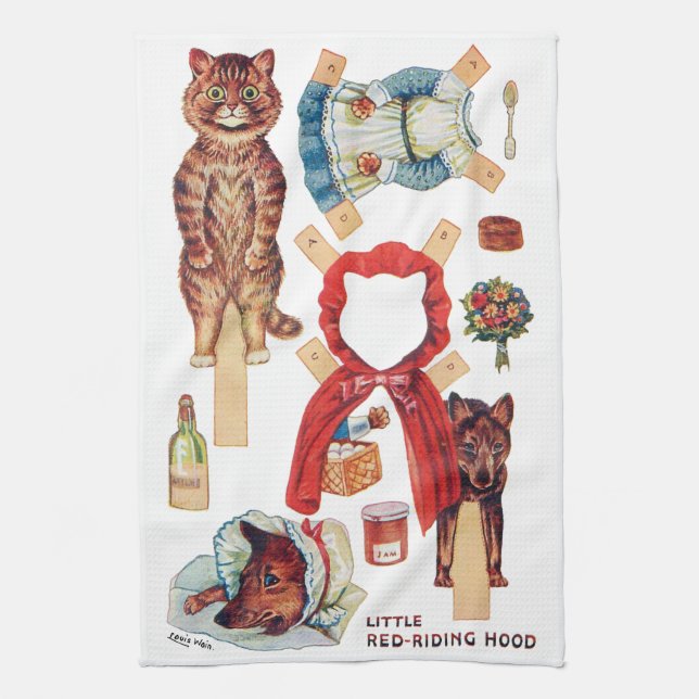 Paño De Cocina Caperucita Roja, muñeca de papel, Louis Wain (Vertical)