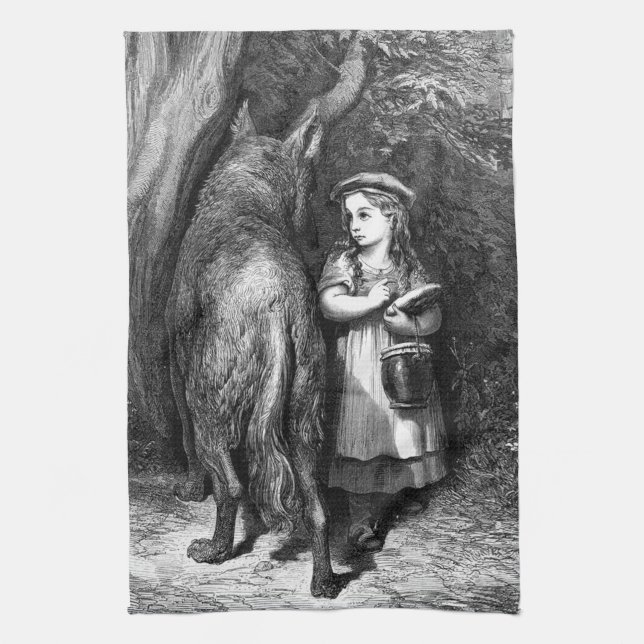 Paño De Cocina Caperucita Roja se encuentra con el viejo lobo (Vertical)