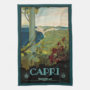 Paño De Cocina Capri, Italia, Arte de cartel de viaje antiguo Ita
