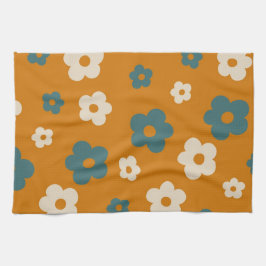 Paño De Cocina Caprichosa Floral Retro Marrón y Azul, Alegre