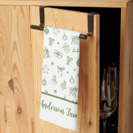 Paño De Cocina Caprichoso Dibujo a Mano Doodle Verde