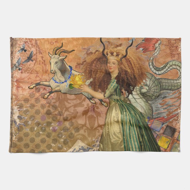 Paño De Cocina Capricorn Mujer Goat Whimsical Fun (Horizontal)