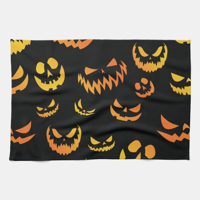 Paño De Cocina Cara de calabaza de Jack O Lantern (Horizontal)