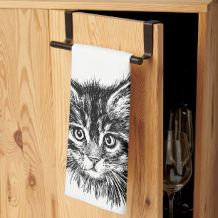 Paño De Cocina Cara de gatito negro y blanco