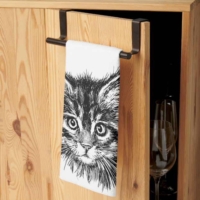 Paño De Cocina Cara de gatito negro y blanco (Pliegue de tercios)
