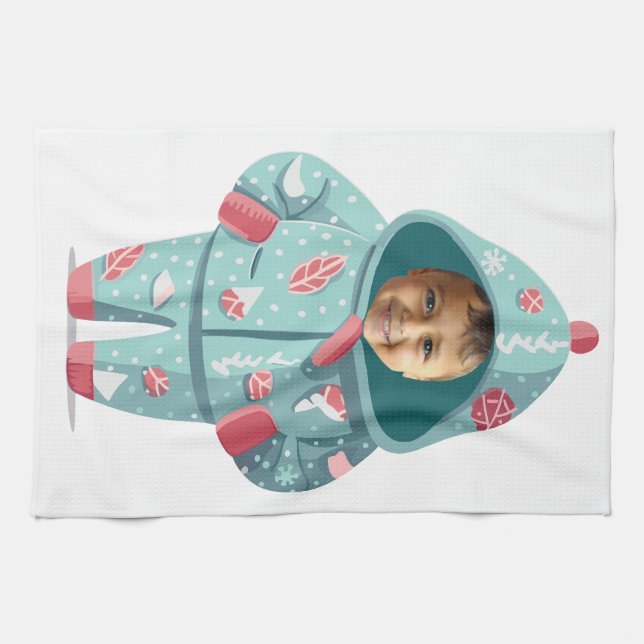 Paño De Cocina Cara de Niño en Navidad Personalizada  (Horizontal)