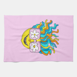 Paño De Cocina Carácter sonriente divertido con anteojos rosados 