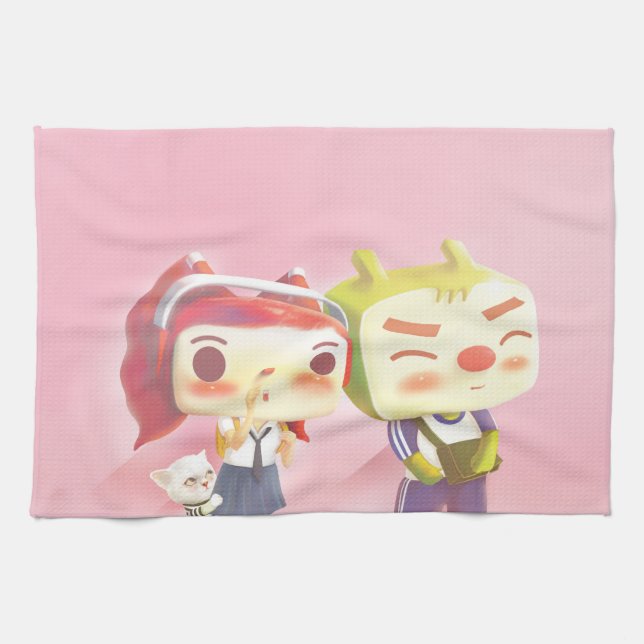 Paño De Cocina Caracteres caprichosos con gato (Horizontal)