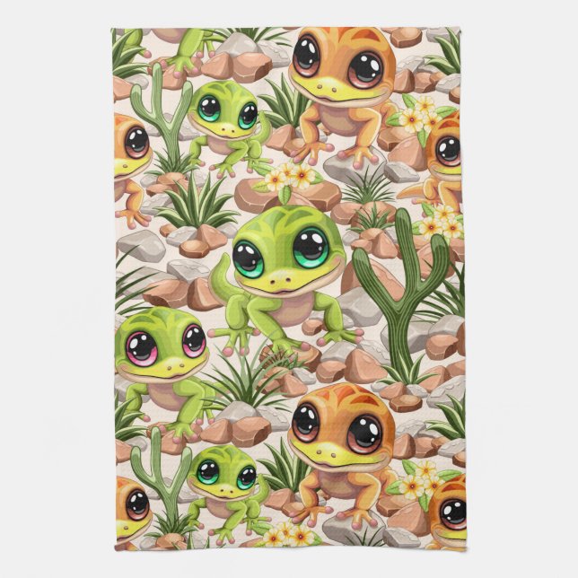 Paño De Cocina Caracteres de dibujos animados de Baby Geckos Cute (Vertical)