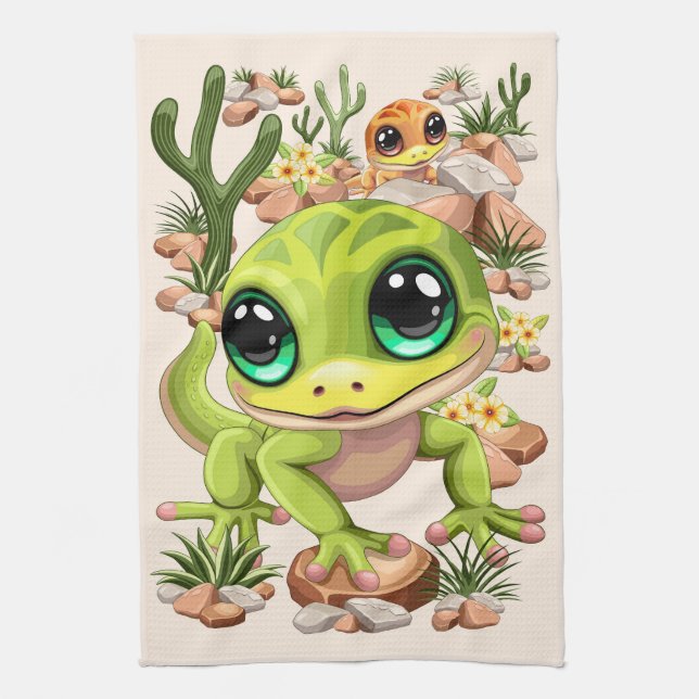 Paño De Cocina Caracteres de dibujos animados de Baby Geckos Cute (Vertical)