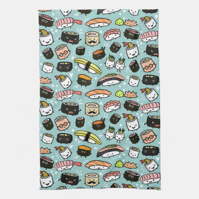 Paño De Cocina Caracteres de sushi mate| Kawaii Sushi Patterado (Vertical)