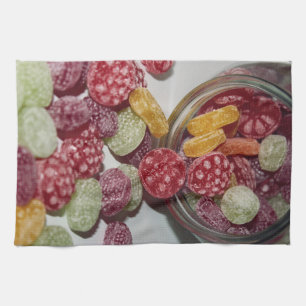 Paño De Cocina Caramelos de fruta dura derramados desde el frasco