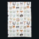 Paño De Cocina Caras amigables | Retratos de animales salvajes<br><div class="desc">Esta huella de color de agua muestra caras de animales adorables | Por Junio Erica Vess</div>