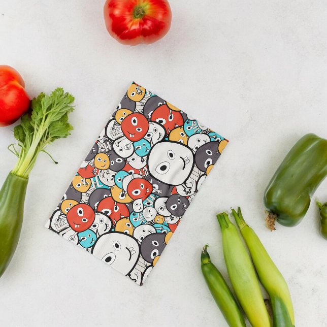 Paño De Cocina Caras de montura de Doodle multicolor (Kitchen Towel)