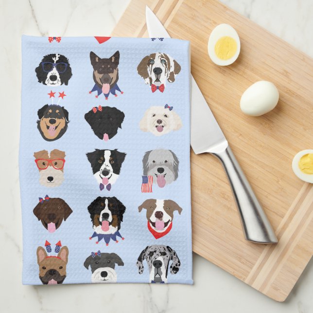 Paño De Cocina Caras De Perro Del 4 De Julio (Doblado Cuarto)