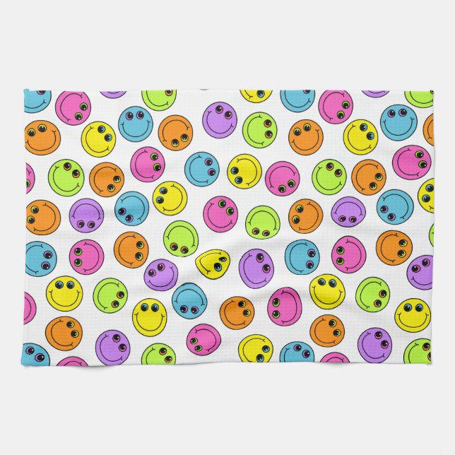 Paño De Cocina Caras sonrientes coloridas de la emoji (Horizontal)