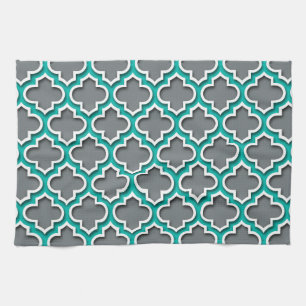 Paño De Cocina Carbón Gris Verde azulado blanco, hoja de cuatros