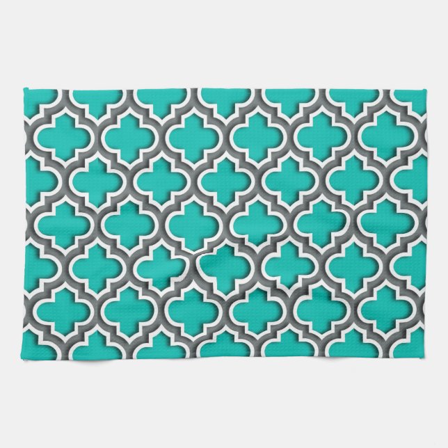 Paño De Cocina Carbón verde azulado Gris Blanco Quatrefol marroqu (Horizontal)