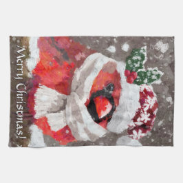 Paño De Cocina Cardenal Bird Scarf y Gorra en Navidades de nieve