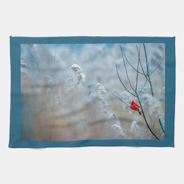 Paño De Cocina Cardenal rojo en Navidades de fotografía de natura (Horizontal)