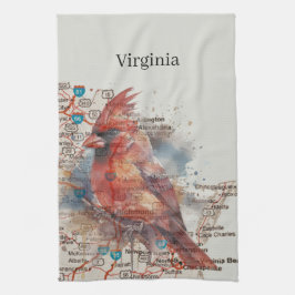 Paño De Cocina Cardenal sobre la hoja de ruta de Virginia