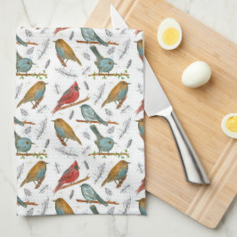 Paño De Cocina Cardinals Bluebirds Chickadee Watercolor Vida silv