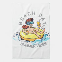 Caricatura de Beach Day en el anillo inflable
