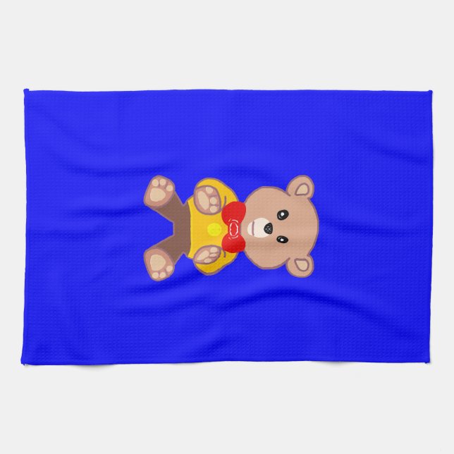 Paño De Cocina Caricatura de oso de peluche sobre azul (Horizontal)